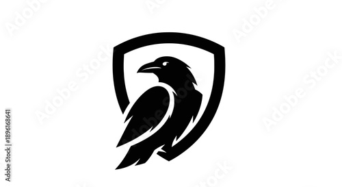 Black raven silhouette inside a shield emblem