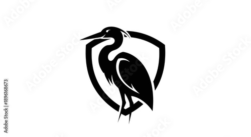 Heron Bird Silhouette in Shield