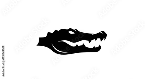 Black alligator head silhouette on white background