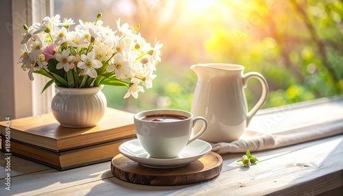 cup of coffee and flowers