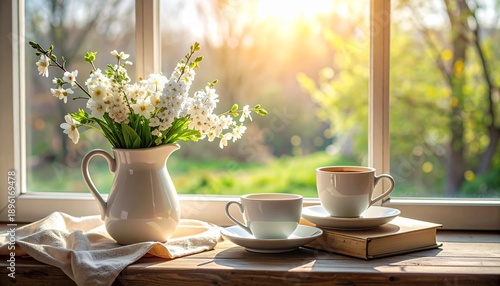 cup of coffee and flowers