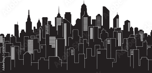 Black and White City Skyline Urban Landscape