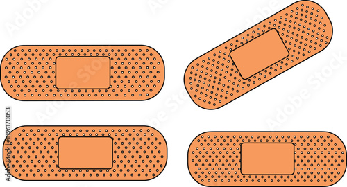 Adhesive Bandage Strips Icon Set, Medical First Aid Plasters for Wound Care, Health Treatment Graphic Elements, Flexible Breathable Bandages, Emergency Healthcare Equipment