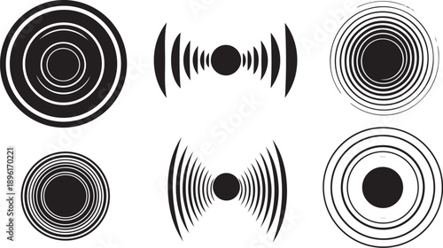 Black and white sound wave graphic illustrations set