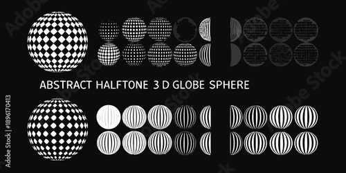 Abstract halftone patterns depicting spheres and globe arrangements