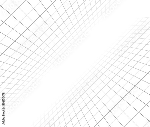 Symmetrical 3D grid perspective background a clean white wireframe illustration featuring mirrored floor and ceiling planes, ideal for technical presentations, VR concepts, and digital void environmet