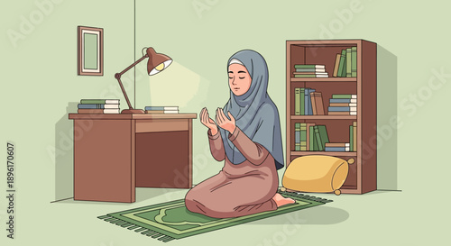 Muslim Woman Praying at Home