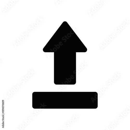 Upload or up icon; featuring a bold upward-pointing arrow above a horizontal bar, signifying file transfers, data submission, or upward navigation for digital interfaces