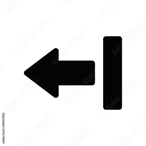 Black exit or sign out icon; featuring a bold left-pointing arrow moving away from a vertical bar, signifying logout, door exit, or system shutdown procedures for user interface navigation