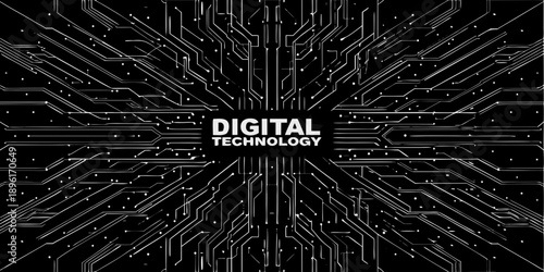 Abstract digital circuit board pattern with the word digital displayed