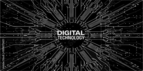Abstract digital circuit board with the word digital prominently displayed