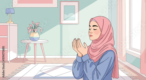 Muslim Woman Praying at Home