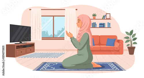 Muslim Woman Praying at Home