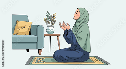 Muslim Woman Praying at Home