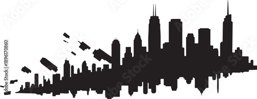 Black city skyline silhouette with white background