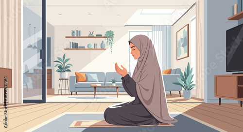 Muslim Woman Praying at Home