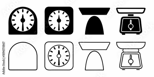 Collection of black and white scale icons in various styles and designs