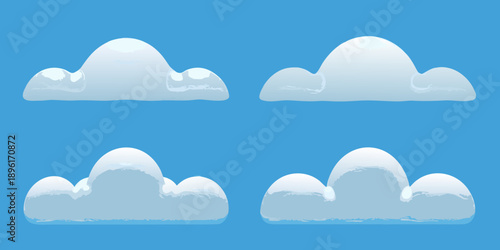 Four fluffy white clouds against a bright blue sky background