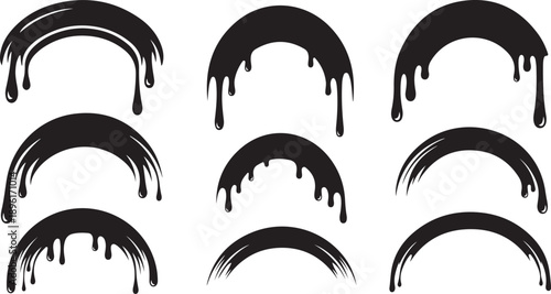 Black paint dripping arc shapes vector graphics