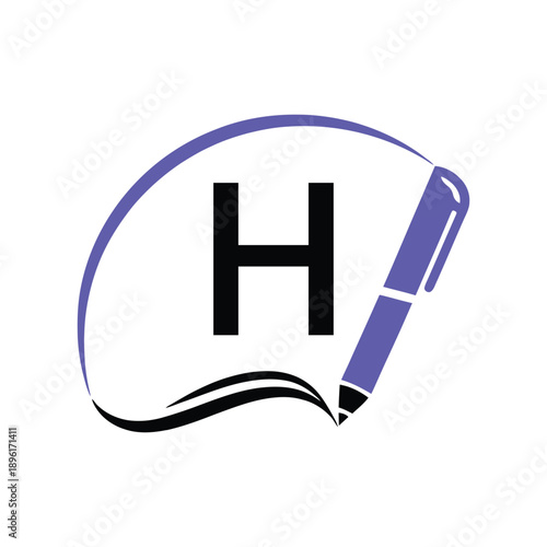 Education Logo On Letter H Template. Education On H Letter, Initial Pen Sign Conceptrint