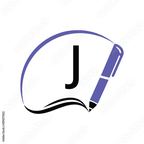 Education Logo On Letter J Template. Education On J Letter, Initial Pen Sign Conceptrint