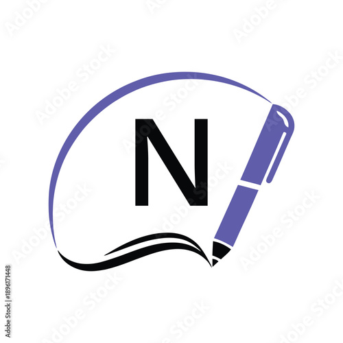 Education Logo On Letter N Template. Education On N Letter, Initial Pen Sign Conceptrint