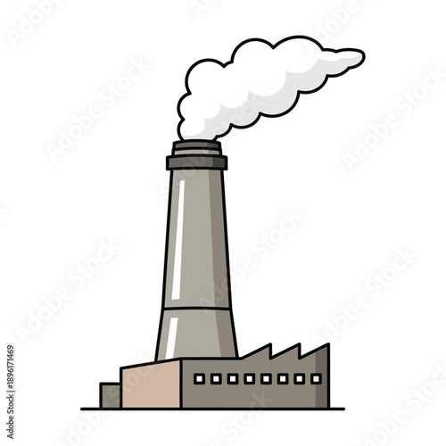Cartoon Industrial Factory Chimney Emitting Smoke - Vector Illustration