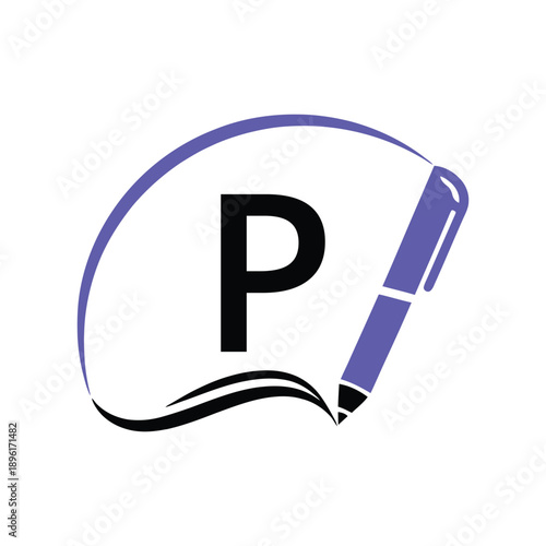 Education Logo On Letter P Template. Education On P Letter, Initial Pen Sign Conceptrint
