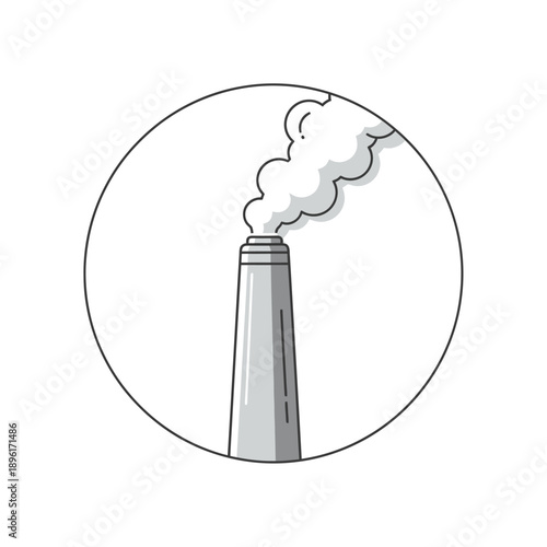 Factory chimney emitting smoke, industrial pollution concept, clean vector illustration