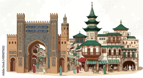 Asian Style Pagoda Buildings Architecture.