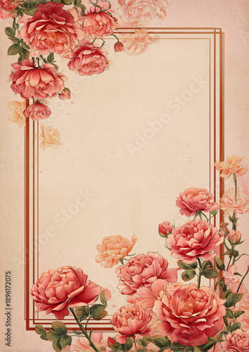 Elegant Pastel Red Rose Vintage Border with Festive Chinese New Year Details