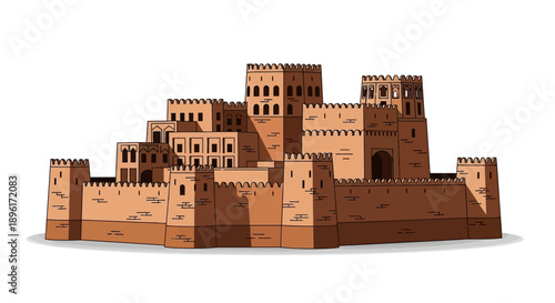 Brown Clay Fortress Model Architecture.