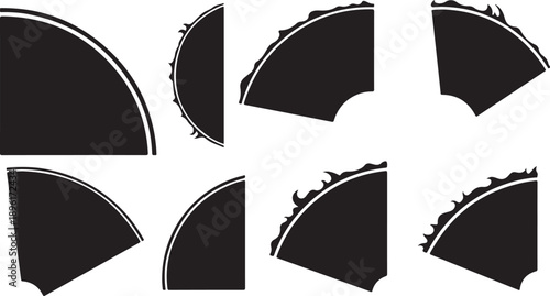 Black and white pie chart sections isolated