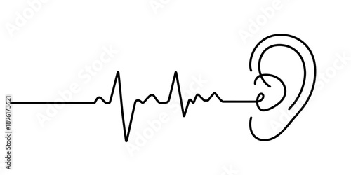 A continuous line art representation of sound wave entering a human ear