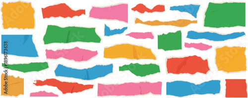 Colorful torn paper piece vector set collection of ripped cardboard scraps with rough edges isolated on white background for collage design