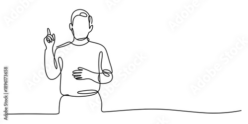 Minimalist one line art illustration of a man explaining or giving advice