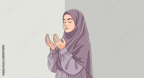 Muslim Woman Praying in Hijab, Peaceful Devotion