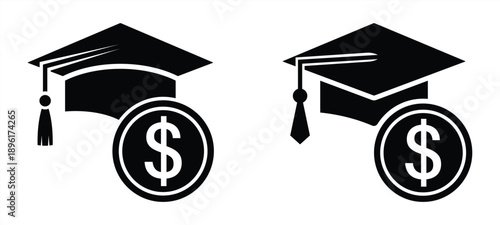 Graduation cap with a dollar coin on a transparent background, representing education cost, financial aid, or scholarship