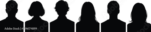 People avatar silhouette heads set isolated on white background representing user profile icons, anonymous identity, social media, and community concept design