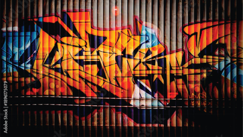 Abstract fire flames painted as colorful urban graffiti on a grunge brick wall background