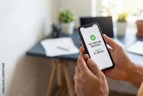 IRS Tax Refund Notification on Smartphone with Copy Space
