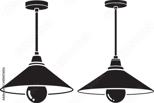 Vintage Pendant Lamp Icons: Classic Industrial Style Hanging Light Fixture Silhouettes