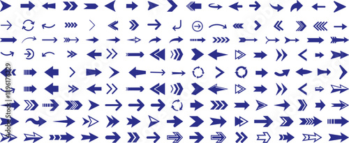 Mega bundle of blue arrow icons vector set for web design and navigation direction pointer cursor collection isolated on white background