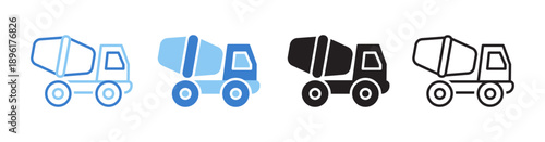 Cement Mixer Truck Vector Illustration In Multistyle