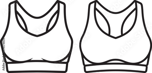 Sports Bra Icons: Athletic Workout Tops in Line Art Style for Fitness and Exercise