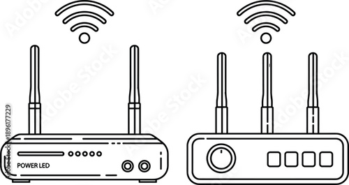 Wireless wifi router device with antennas and signal icon, internet network connection technology concept, home office modem equipment illustration isolated on background