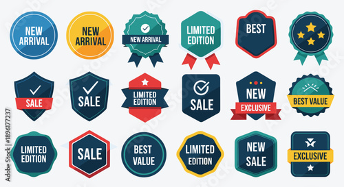 Collection of modern sale and exclusive offer labels for marketing