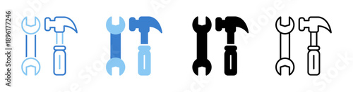 Wrench And Hammer Vector Illustration In Multistyle