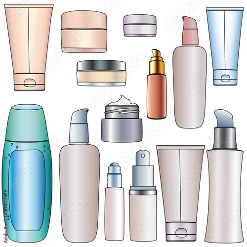 Face and body care set on a white background