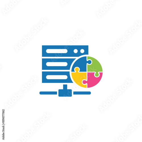 Data server with puzzle pieces representing integration and problem solving